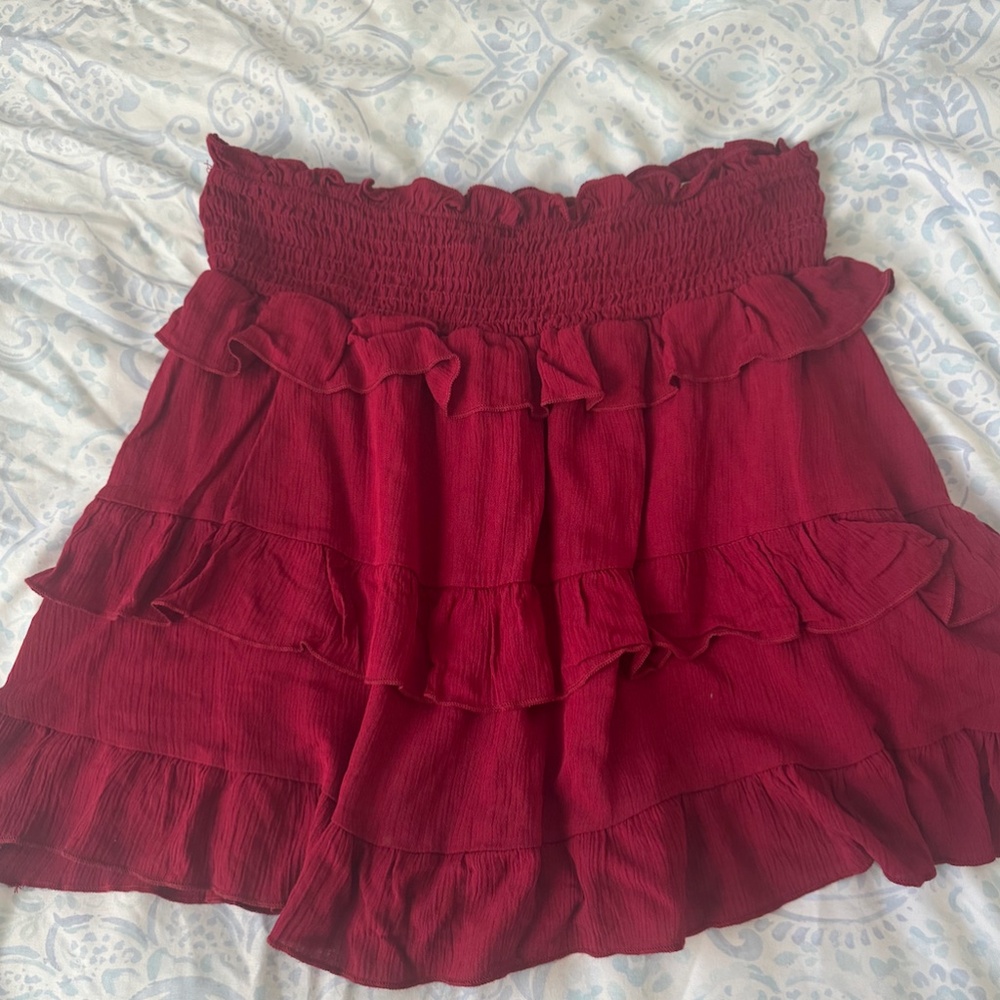 Altar'd State Red / Maroon Ruffle Skirt